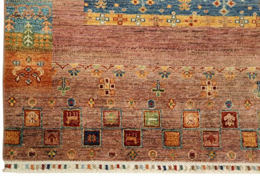 Full view of New Persian Gabbeh rug from Pakistan, 175 × 122 cm in Red tones