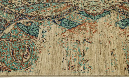 Corner detail of New Persian Gabbeh rug showing border pattern and Wool pile