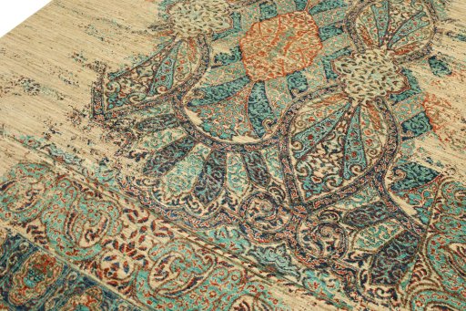 Backside of handmade New Persian Gabbeh rug showing knot structure and weave density