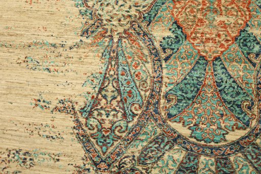 Close-up detail of New Persian Gabbeh rug from Pakistan showing Wool weave