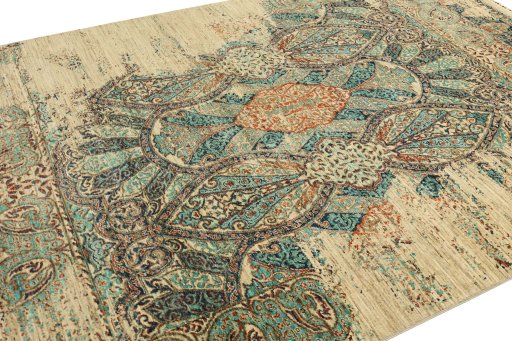 Full view of New Persian Gabbeh rug from Pakistan, 297 × 205 cm in Beige tones