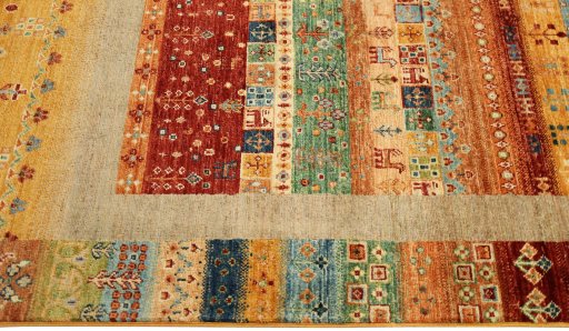 Close-up detail of New Persian Gabbeh rug from Pakistan showing Wool weave
