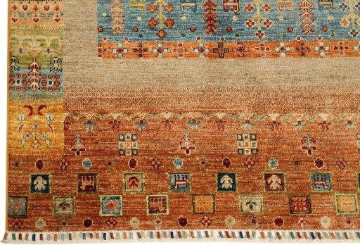 Full view of New Persian Gabbeh rug from Pakistan, 193 × 122 cm in Multi Color tones