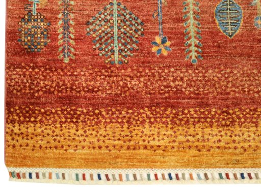 Full view of New Persian Gabbeh rug from Pakistan, 197 × 75 cm in Red tones