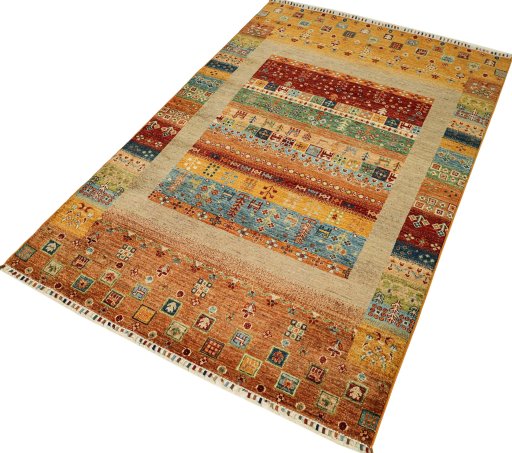 Close-up detail of New Persian Gabbeh rug from Pakistan showing Wool weave