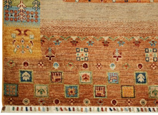 Full view of New Persian Gabbeh rug from Pakistan, 193 × 126 cm in Multi Color tones