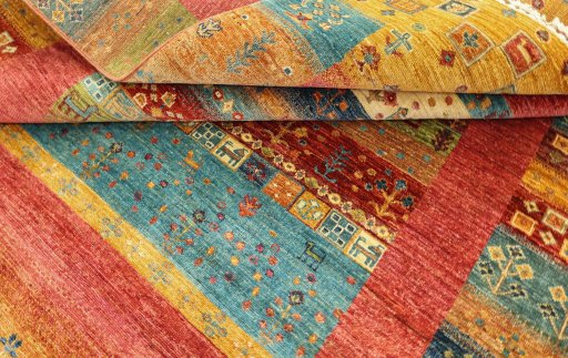 Surface texture of New Persian Gabbeh rug with natural Wool and intricate pattern