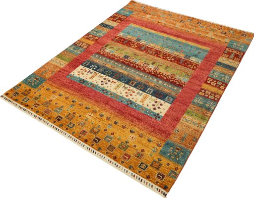Close-up detail of New Persian Gabbeh rug from Pakistan showing Wool weave