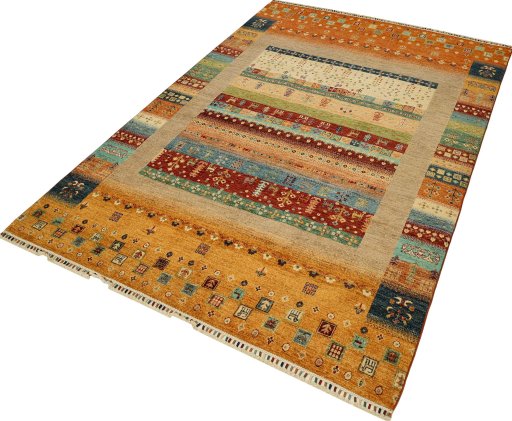 Close-up detail of New Persian Gabbeh rug from Pakistan showing Wool weave