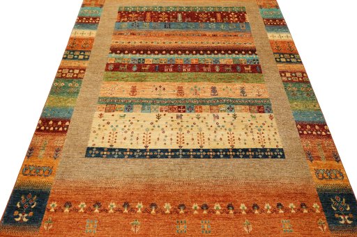 Backside of handmade New Persian Gabbeh rug showing knot structure and weave density