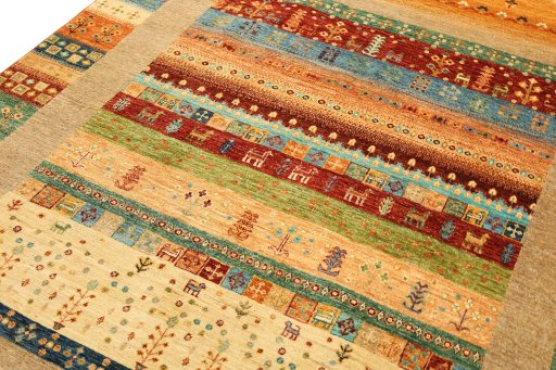 Close-up detail of New Persian Gabbeh rug from Pakistan showing Wool weave