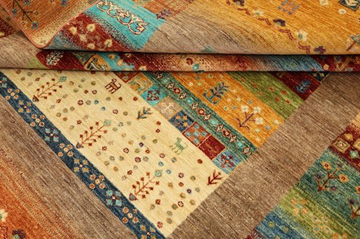 Close-up detail of New Persian Gabbeh rug from Pakistan showing Wool weave