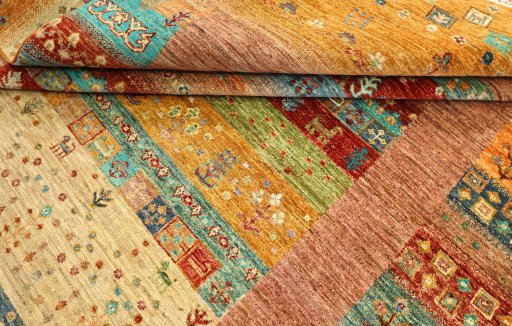Close-up detail of New Persian Gabbeh rug from Pakistan showing Wool weave