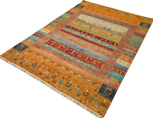 Close-up detail of New Persian Gabbeh rug from Pakistan showing Wool weave