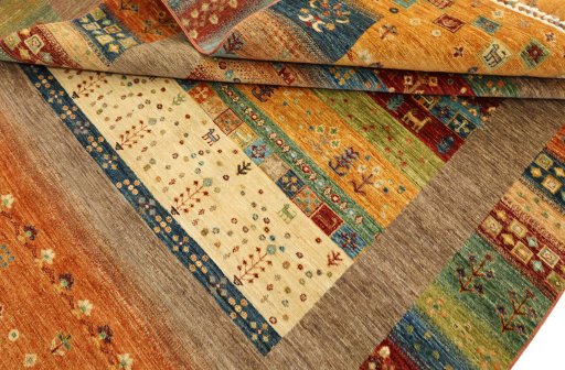 Close-up detail of New Persian Gabbeh rug from Pakistan showing Wool weave