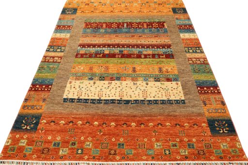 Surface texture of New Persian Gabbeh rug with natural Wool and intricate pattern