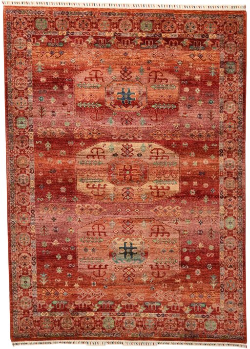 Full view of New Persian Gabbeh rug from Pakistan, 240 × 172 cm in Red tones