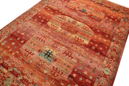 Backside of handmade New Persian Gabbeh rug showing knot structure and weave density