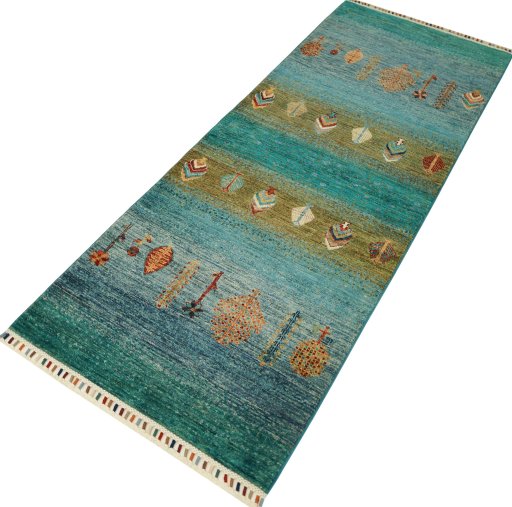 Close-up detail of New Persian Gabbeh rug from Pakistan showing Wool weave