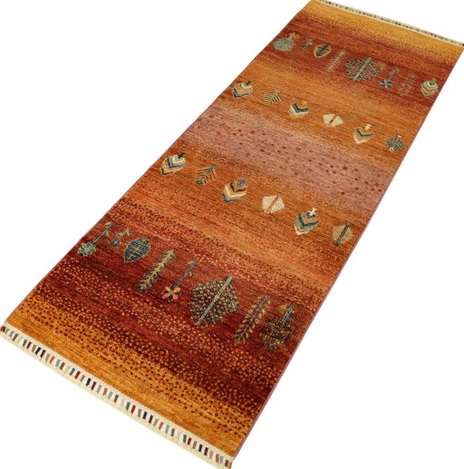 Close-up detail of New Persian Gabbeh rug from Pakistan showing Wool weave