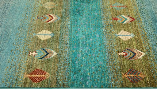 Close-up detail of New Persian Gabbeh rug from Pakistan showing Wool weave