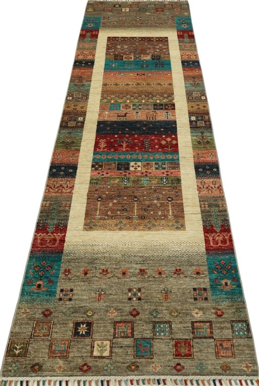 Surface texture of New Persian Gabbeh rug with natural Wool and intricate pattern