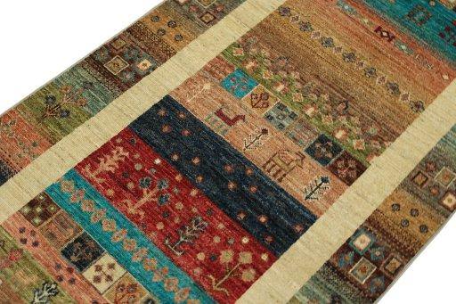 Close-up detail of New Persian Gabbeh rug from Pakistan showing Wool weave