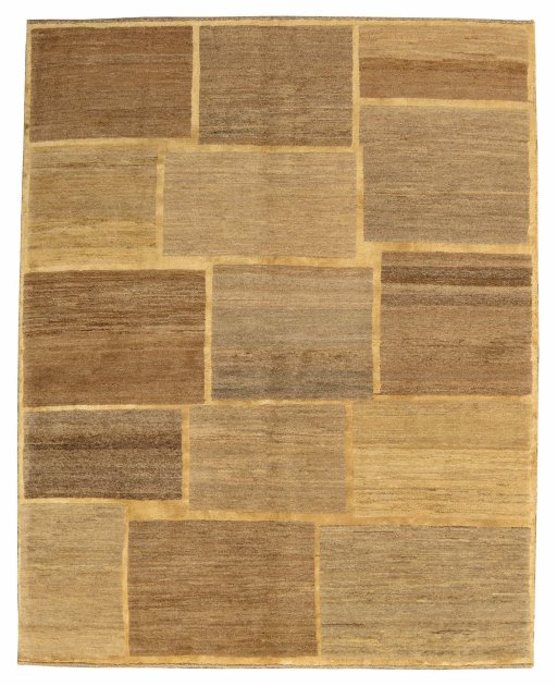 Full view of New Persian Gabbeh rug from Iran / Persia, 193 × 154 cm in Beige tones