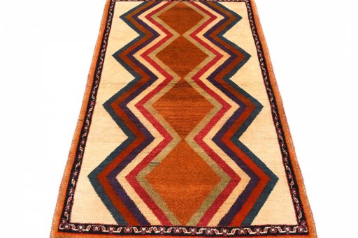 Close-up detail of 2000s Persian Gabbeh rug from Iran / Persia showing Wool weave