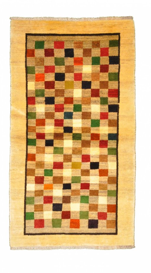 Full view of 2000s Persian Gabbeh rug from Iran / Persia, 175 × 94 cm in Multi Color tones