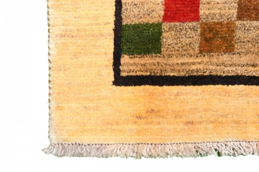 Close-up detail of 2000s Persian Gabbeh rug from Iran / Persia showing Wool weave