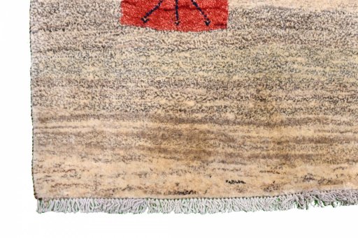 Close-up detail of 2000s Persian Gabbeh rug from Iran / Persia showing Wool weave