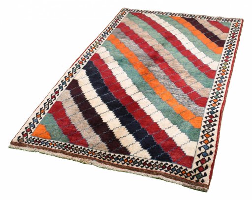 Close-up detail of 2000s Persian Gabbeh rug from Iran / Persia showing Wool weave