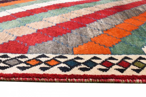 Close-up detail of 2000s Persian Gabbeh rug from Iran / Persia showing Wool weave