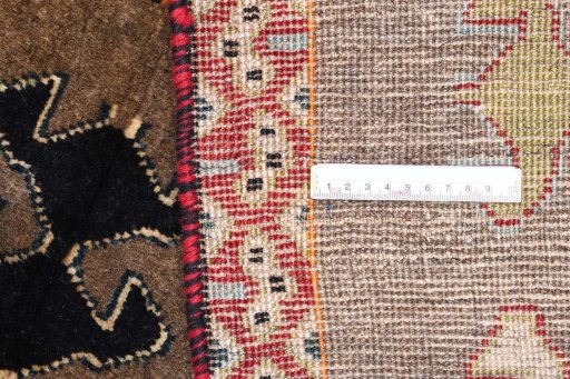 Close-up detail of 2000s Persian Gabbeh rug from Iran / Persia showing Wool weave