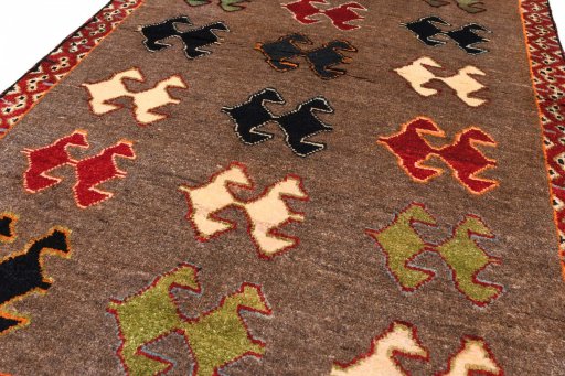Central medallion detail of 2000s Persian Gabbeh rug from Iran / Persia