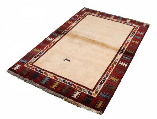 Close-up detail of 2000s Persian Gabbeh rug from Iran / Persia showing Wool weave
