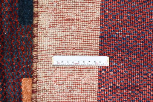 Close-up detail of 2000s Persian Gabbeh rug from Iran / Persia showing Wool weave