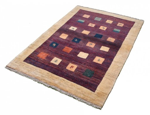 Close-up detail of 2000s Persian Gabbeh rug from Iran / Persia showing Wool weave