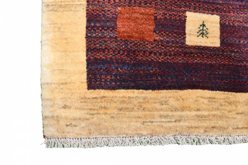 Full view of 2000s Persian Gabbeh rug from Iran / Persia, 171 × 116 cm in Red tones