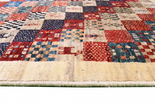 Central medallion detail of 2000s Persian Gabbeh rug from Iran / Persia
