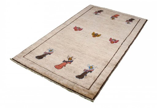 Close-up detail of 2000s Persian Gabbeh rug from Iran / Persia showing Wool weave