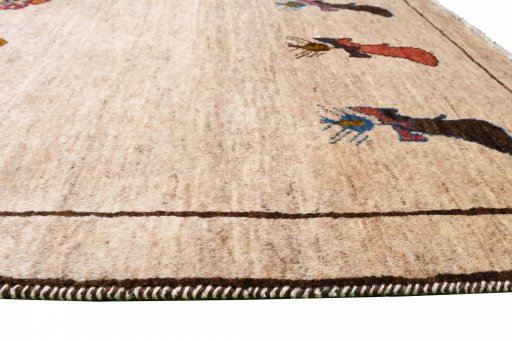 Close-up detail of 2000s Persian Gabbeh rug from Iran / Persia showing Wool weave