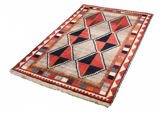 Close-up detail of 2000s Persian Gabbeh rug from Iran / Persia showing Wool weave