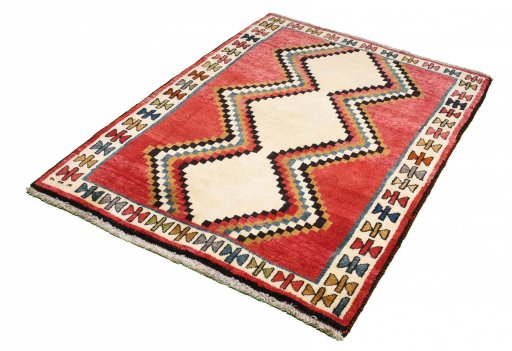 Close-up detail of 2000s Persian Gabbeh rug from Iran / Persia showing Wool weave