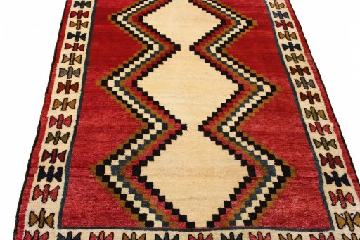 Central medallion detail of 2000s Persian Gabbeh rug from Iran / Persia
