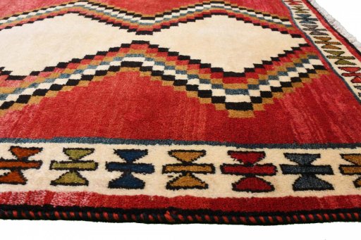 Close-up detail of 2000s Persian Gabbeh rug from Iran / Persia showing Wool weave