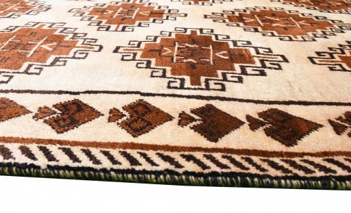 Close-up detail of 2000s Persian Gabbeh rug from Iran / Persia showing Wool weave