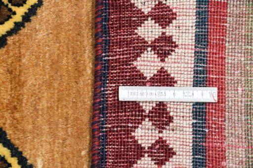 Close-up detail of 1970s Persian Gabbeh rug from Iran / Persia showing Wool weave