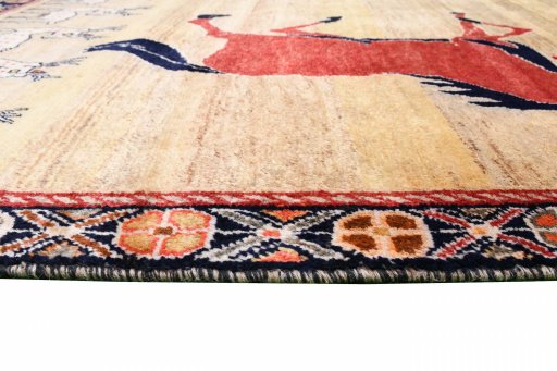Close-up detail of 1970s Persian Gabbeh rug from Iran / Persia showing Wool weave